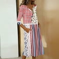 thumbnail image 4 of Summer Dresses for Women V-Neck Button Down 3/4 Sleeve Patriotic American Flag A-Line Midi Beach Vacation Sundress with Pockets, 4 of 7
