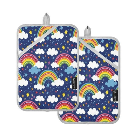 

Pot Holders Set of 2 Heat Resistant Potholders for Kitchen Easy Grip Oven Mitts for Microwave Oven Baking Kitchen BBQ Rainbow&stars