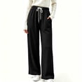thumbnail image 4 of Sunnin Womens Waffle Knit Lounge Pants Drawstring Elastic Waist Slant Pockets Relaxed Straight Leg Trousers, 4 of 9