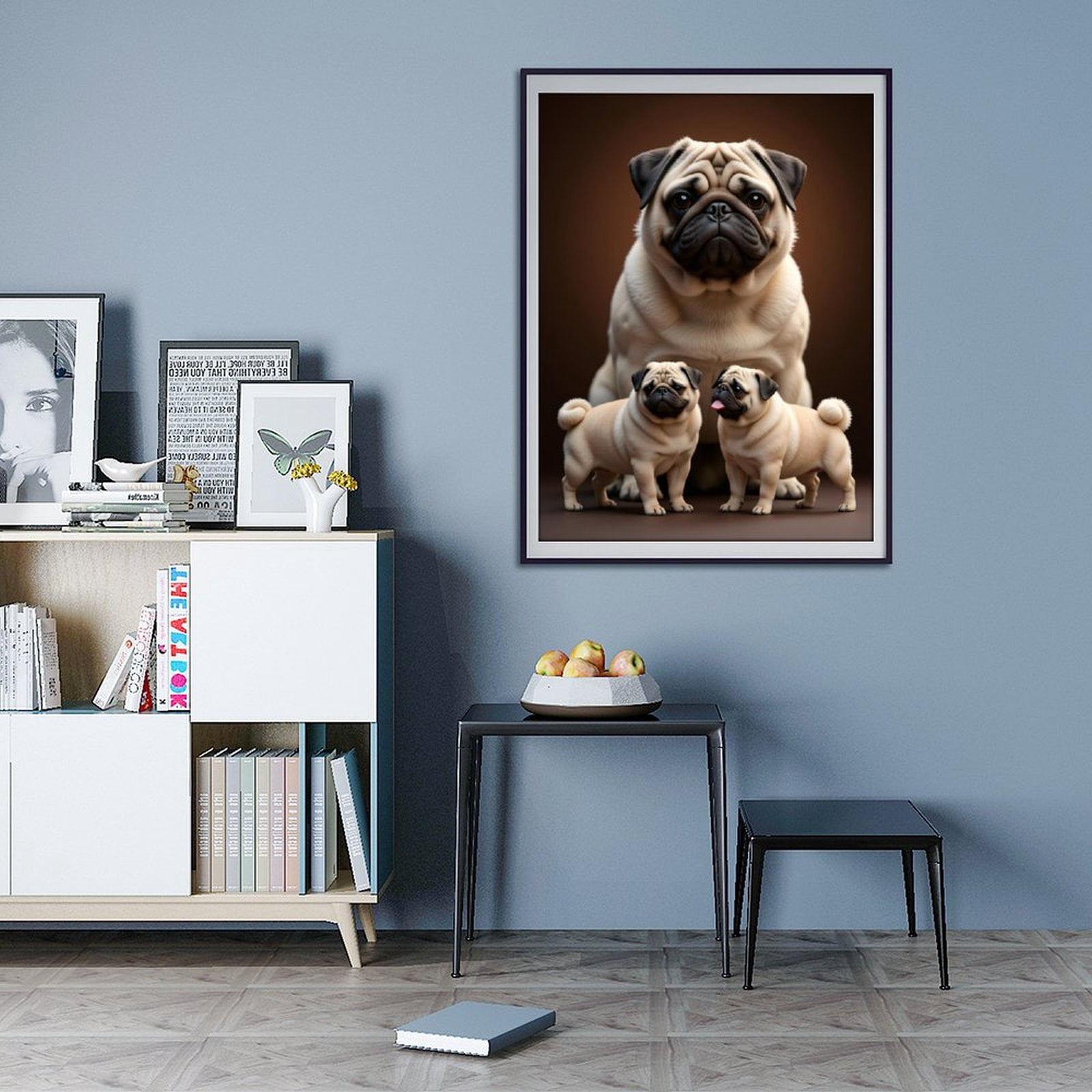 Diamond Art Kit for Adults, Pug Family Portrait Brown Background Diamond Painting for Adults Beginners, DIY Diamond Art Painting Kits, 5D Diamond Painting Crafts for Home Decor 12x16 Frameless