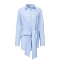 thumbnail image 5 of Women's Long Sleeve Button Down Shirts Tie Waist Blouses Tops Light Blue XXL, 5 of 5