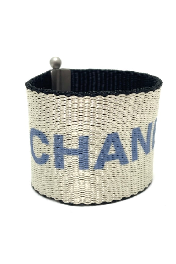 Pre-Owned CHANEL Logo 99s Vintage Nylon Bracelet for Women, Silver and Blue (Good)