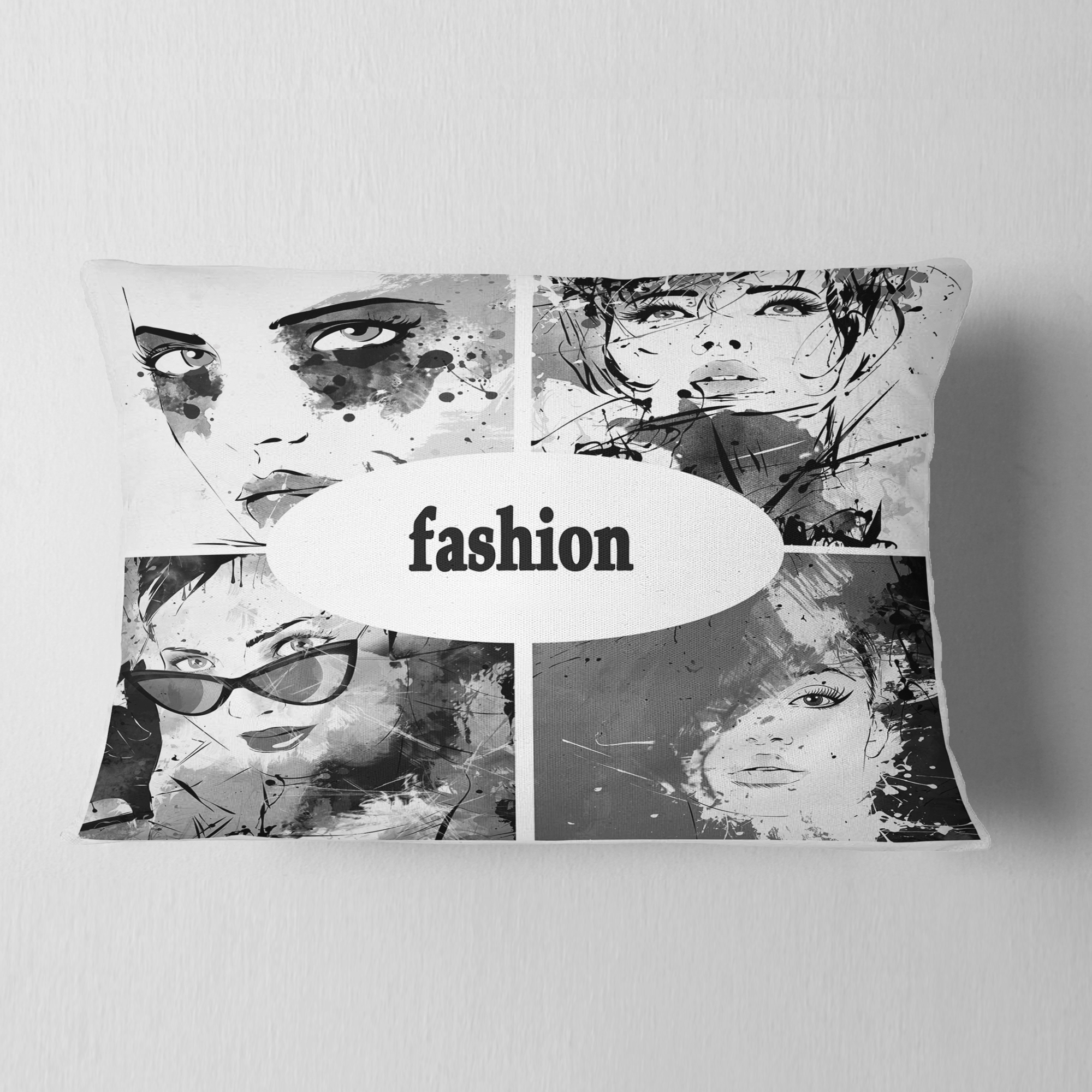 Designart Collage of Girl Faces - Abstract Portrait Throw Pillow - 12x20