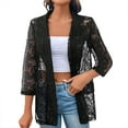 thumbnail image 2 of Women Shirts Women'S Lace Long Sleeve Single Button Floral Mesh Lapel Neck Open Front Elegant Jacket,Black Women Shirts S, 2 of 8