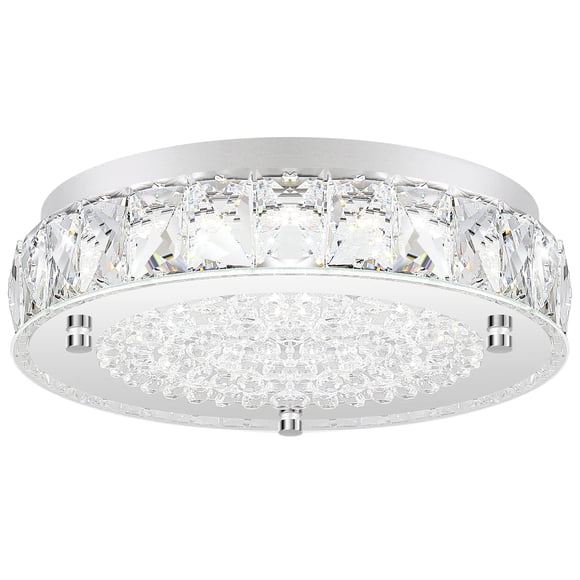 Crystal Chandeliers Flush Mount LED Ceiling Light Fixture, 5000K Daylight White Super Bright 1980LM 11-Inch Dimmable Farmhouse Kitchen Light Modern C