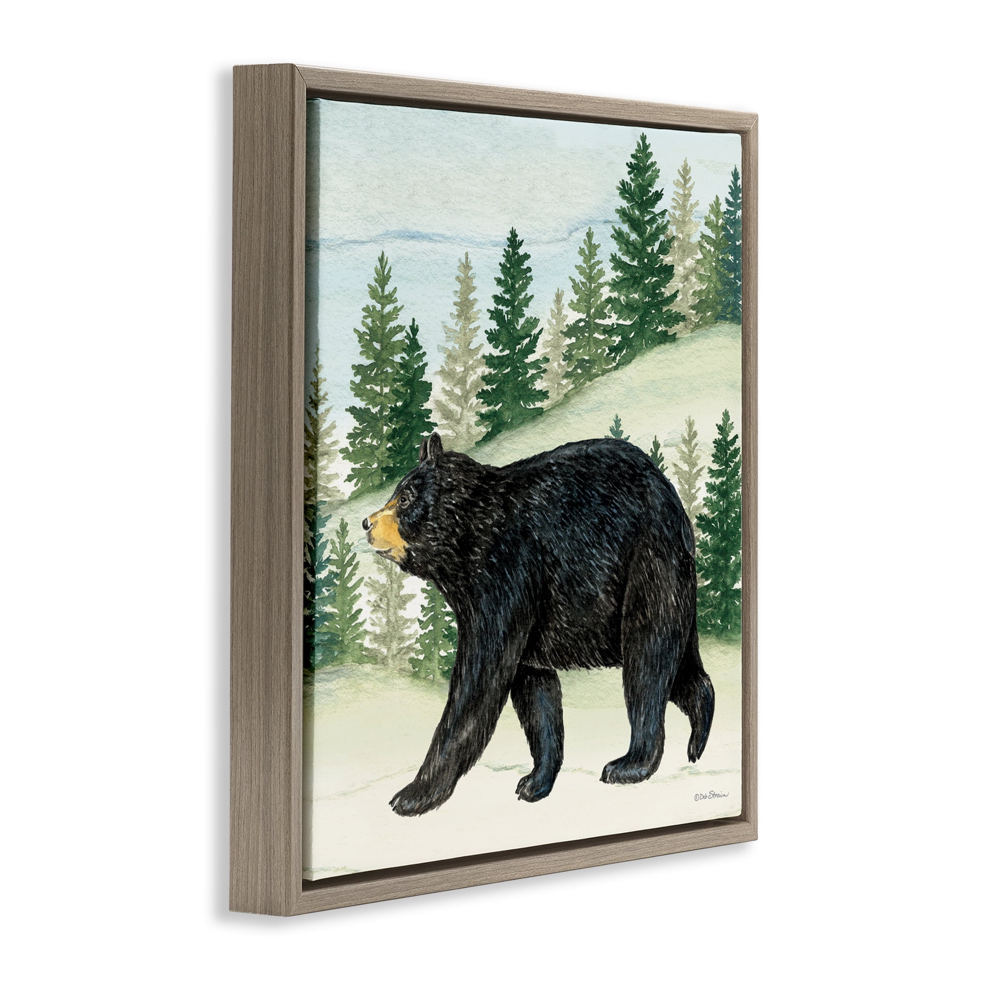 Stupell Industries Black Bear In Woods Brown Framed Floater Canvas Wall Art, design by Deb Strain