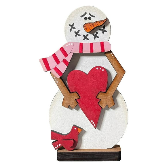 Valentine's Day Snowman Wooden Sign Snowman Tabletop Decorations Signs Snowman With Heart Wood Sign Decor Farmhouse Snowman Tabletop Figurine For Indoor Home Fireplace Mantel
