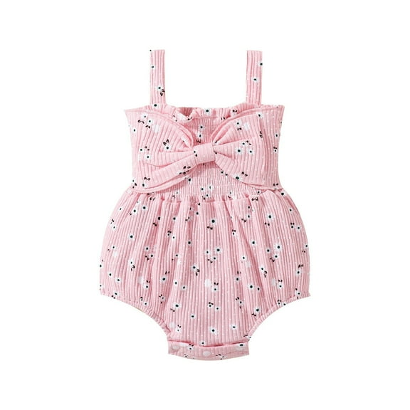 Weebloom Baby Girl Clothes Set Summer Sling Bag Clothes Floral Print Sling Onesie Kids 0 To 24 Months Girls Romper Pink 12-18 Months