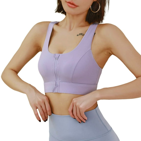 huanledash Wide Shoulder Straps Racerback Pads Push Up Shockproof Sport Bra Women Front Zipper Full Cup Yoga Brassiere