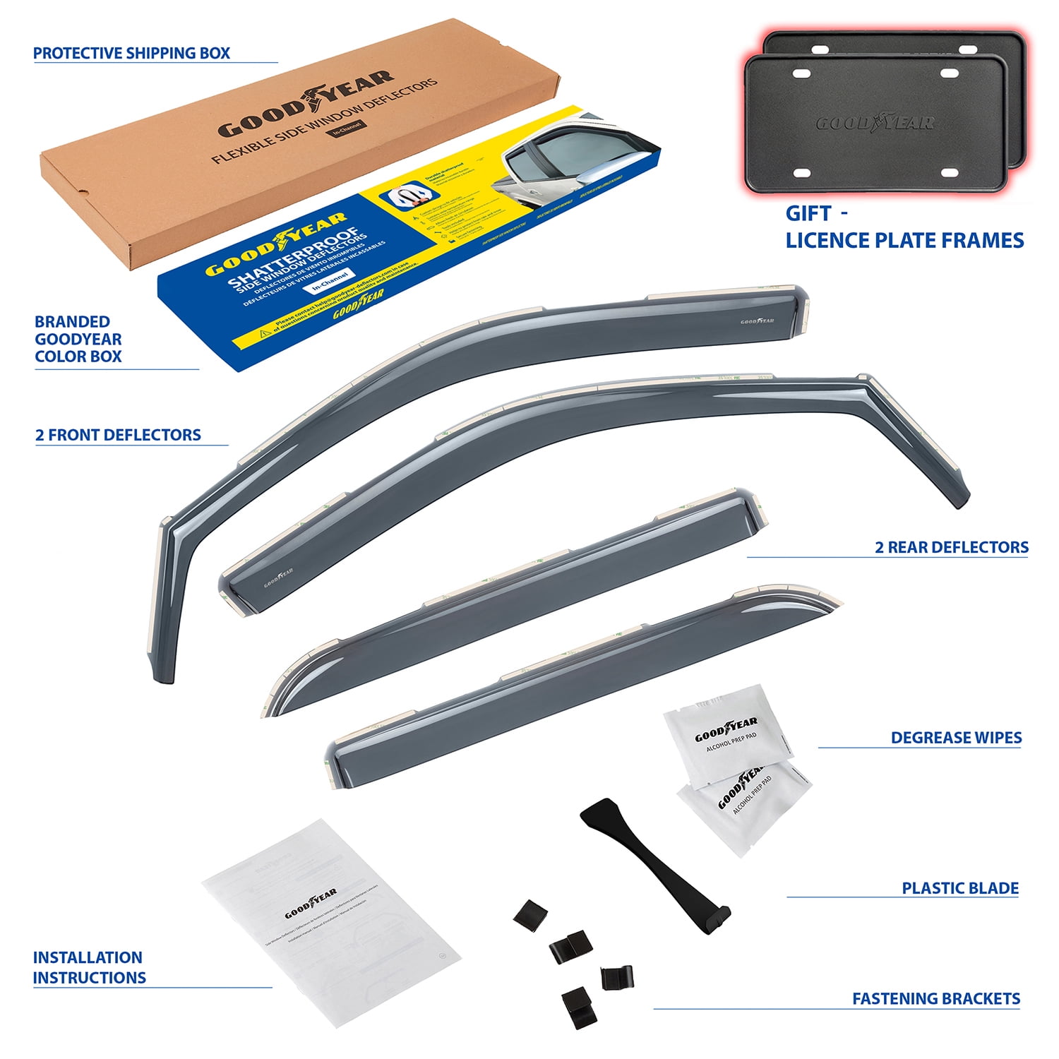 Goodyear Shatterproof In-Channel Window Deflectors for Dodge Ram 2500/3500 2010-2026 Mega Cab, Rain Guards, Window Visors for Cars, Vent Deflector, Car Accessories, 4 pcs - GY007728