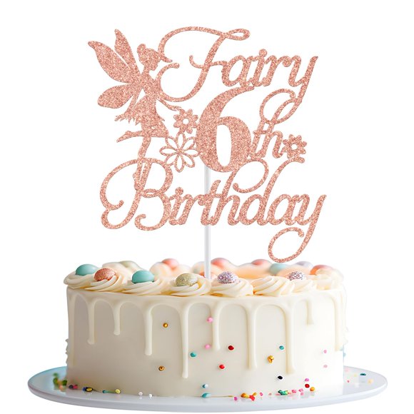 Decoración para tartas Mis Quince Fairy para cumpleaños número 6, purpurina en oro rosa