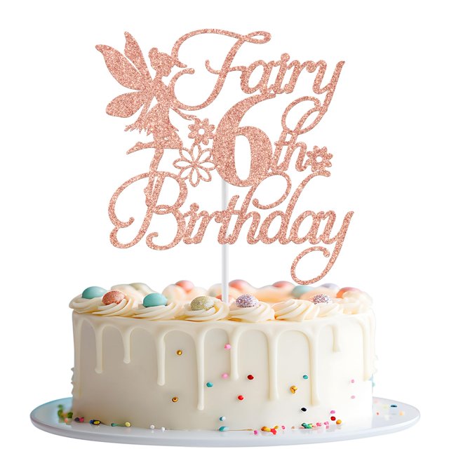 Decoración para tartas Mis Quince Fairy para cumpleaños número 6, purpurina en oro rosa