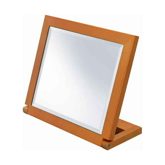 Wooden Rectangular Tilted Bevelled Mirror, Brown and Silver- Saltoro Sherpi