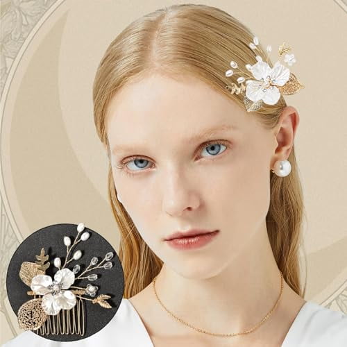 3 PCS Flower Girl Hair Pins Gold Leaf Wedding Hair Combs  display picture 2