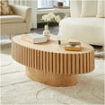 thumbnail image 2 of JERFIT Modern Oval Drum Coffee Table for Living Room with Sturdy Pedestal Base, Natural Ash MDF Top, Compact Accent Table for Small Spaces, 2 of 10