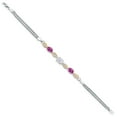 thumbnail image 3 of Gem Stone King 925 Silver and 10K Yellow Gold White Moissanite and Pink Created Sapphire and White Lab Grown Diamond Bracelet for Women (1.96 Cttw, Gemstone, Oval, Wheat Chain, 6.5 inches), 3 of 5
