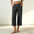 thumbnail image 2 of Horkkom Capris Pants for Women Summer Button Zipper Linen Pants Casual Business Loose Dress Pants with Pockets S, 2 of 8