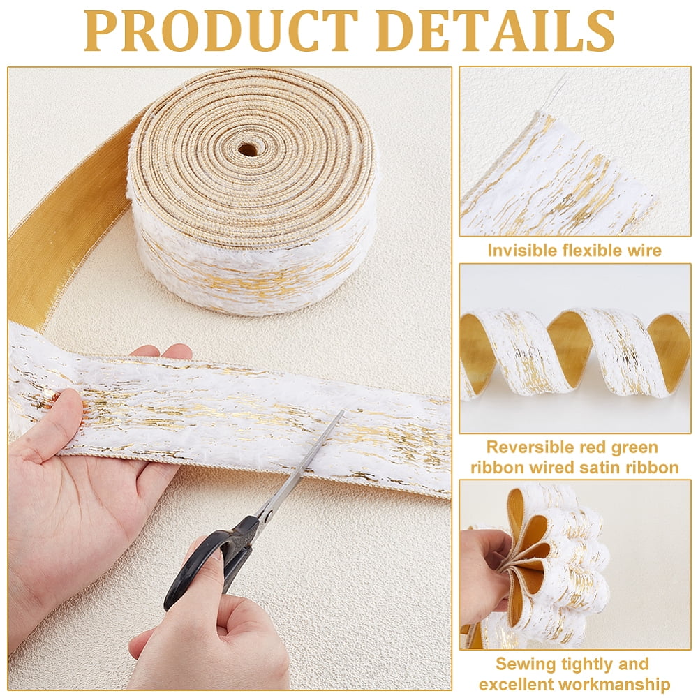 Gold Stamping Single Face Velvet Ribbon Polyester Ribbon with Gold Back Gold 2-1/2 inch(62mm) about 9.84 Yards(9m)/Roll