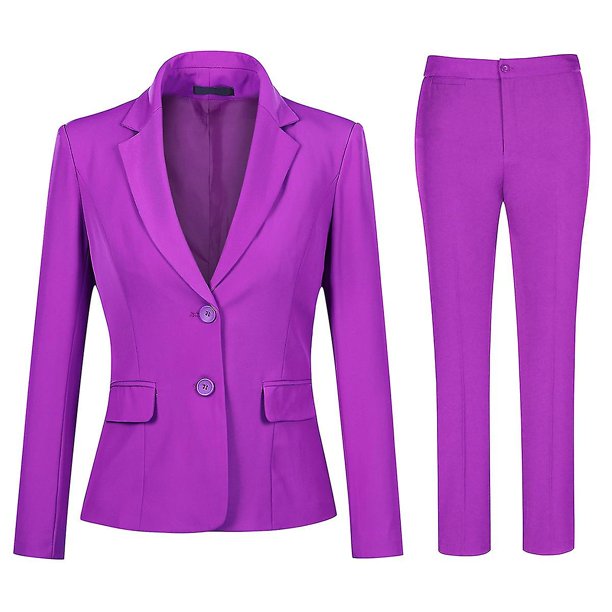 Traje formal femenino de color sólido Traje de solapa con muesca de dos botones (blazer y pantalones)