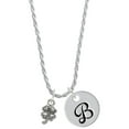 thumbnail image 1 of Delight Jewelry Silvertone Mini Four Leaf Clover Silvertone Script Initial Disc - B - Charm Necklace, 20"+3", 1 of 4