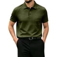 thumbnail image 2 of Mens Casual Polo Shirt Summer Short Sleeve Waffle Shirt Classic Collared Golf Polo Shirt Army Green 3XL, 2 of 5