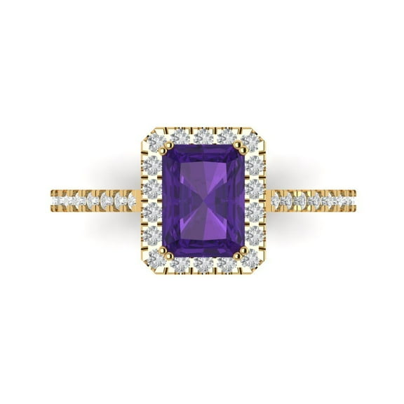 Clara Pucci 14K Yellow Gold 1.86ct Amethyst Solitaire with Accents Ring