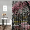 thumbnail image 2 of Orinice Riyidecor Blooming Pink And Grey Shower Curtain Flowers Cherry Blossom Park Spring Flowers Trees Roadscape Fabric Waterproof Bathroom Decor Set 69x72, 2 of 7
