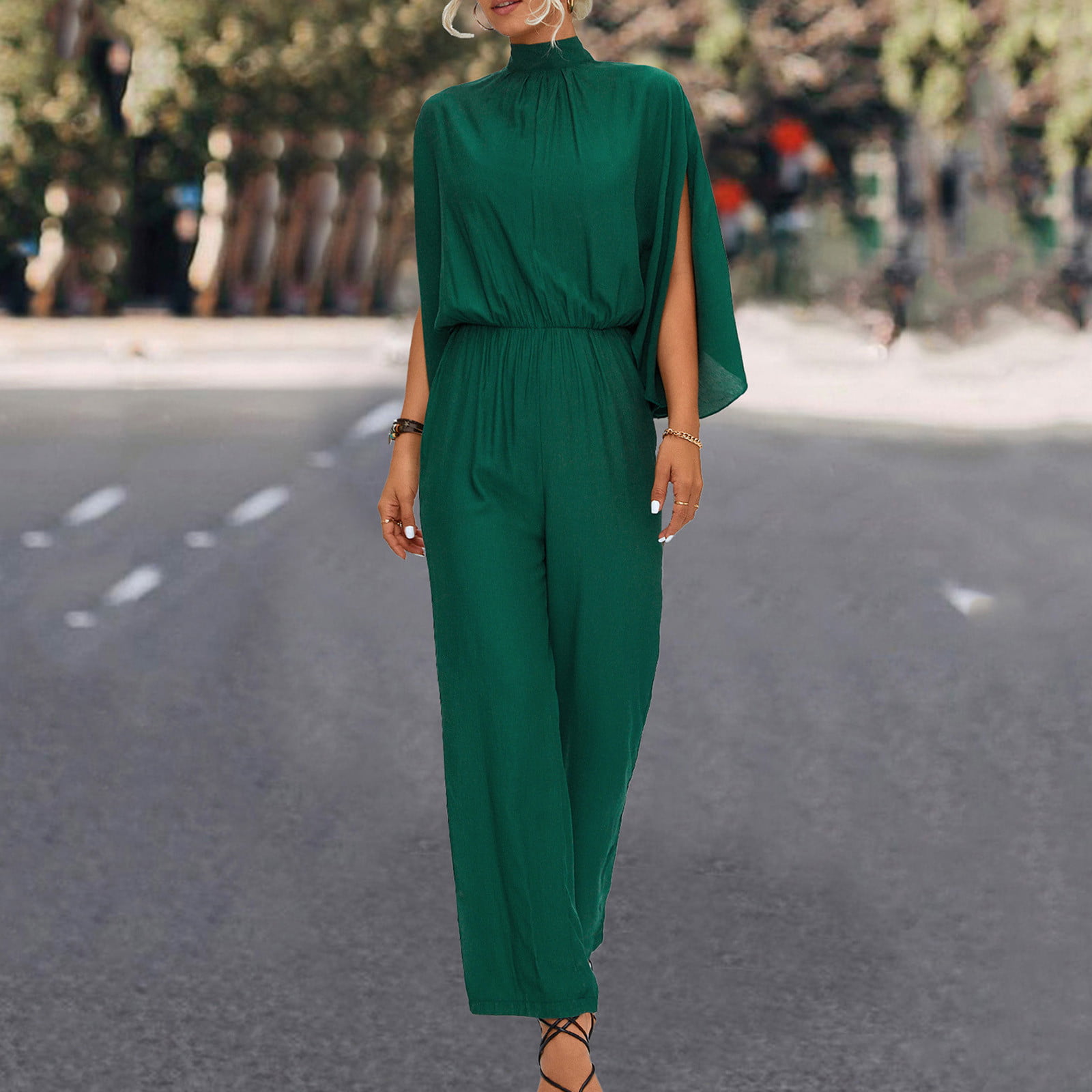 Elegant Jumpsuit For Woman 2023 Pink Organza Puff Sleeve One Shoulder High  Waist Full Length Straight Pants Evening Jumpsuit - Jumpsuits - AliExpress