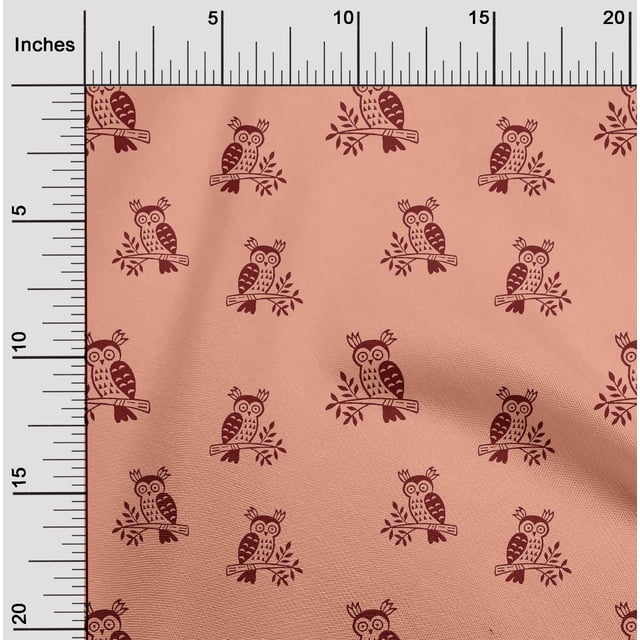 oneOone Polyester Lycra Fabric Branch & Owl Block Print Fabric By The Yard 56 Inch Wide