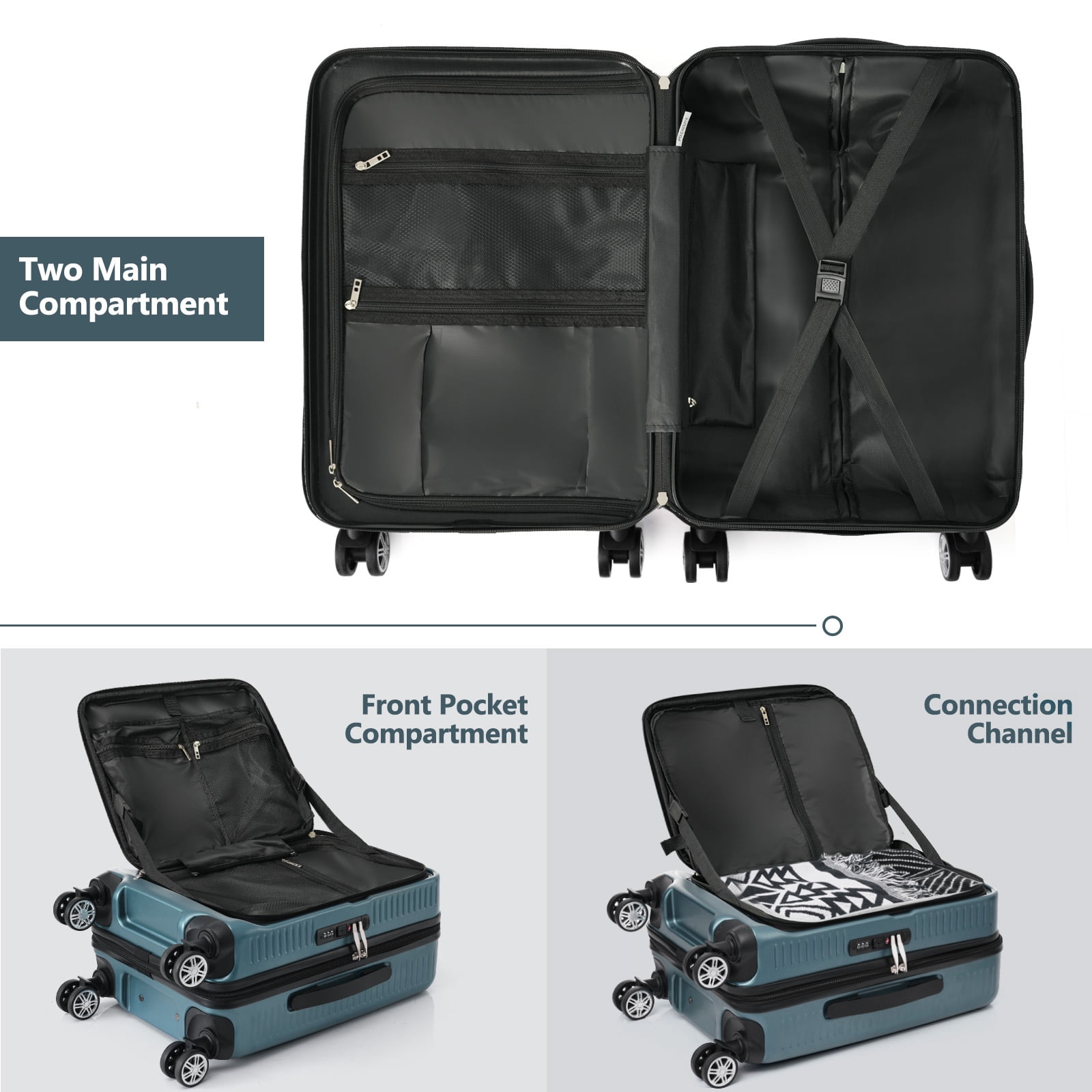 EUROCO Carry On Luggage 22x14x9 Airline Approved, Front Open Suitcase with 1 Portable Carrying Case and USB Port (Blue, 20 Inch, 40L)