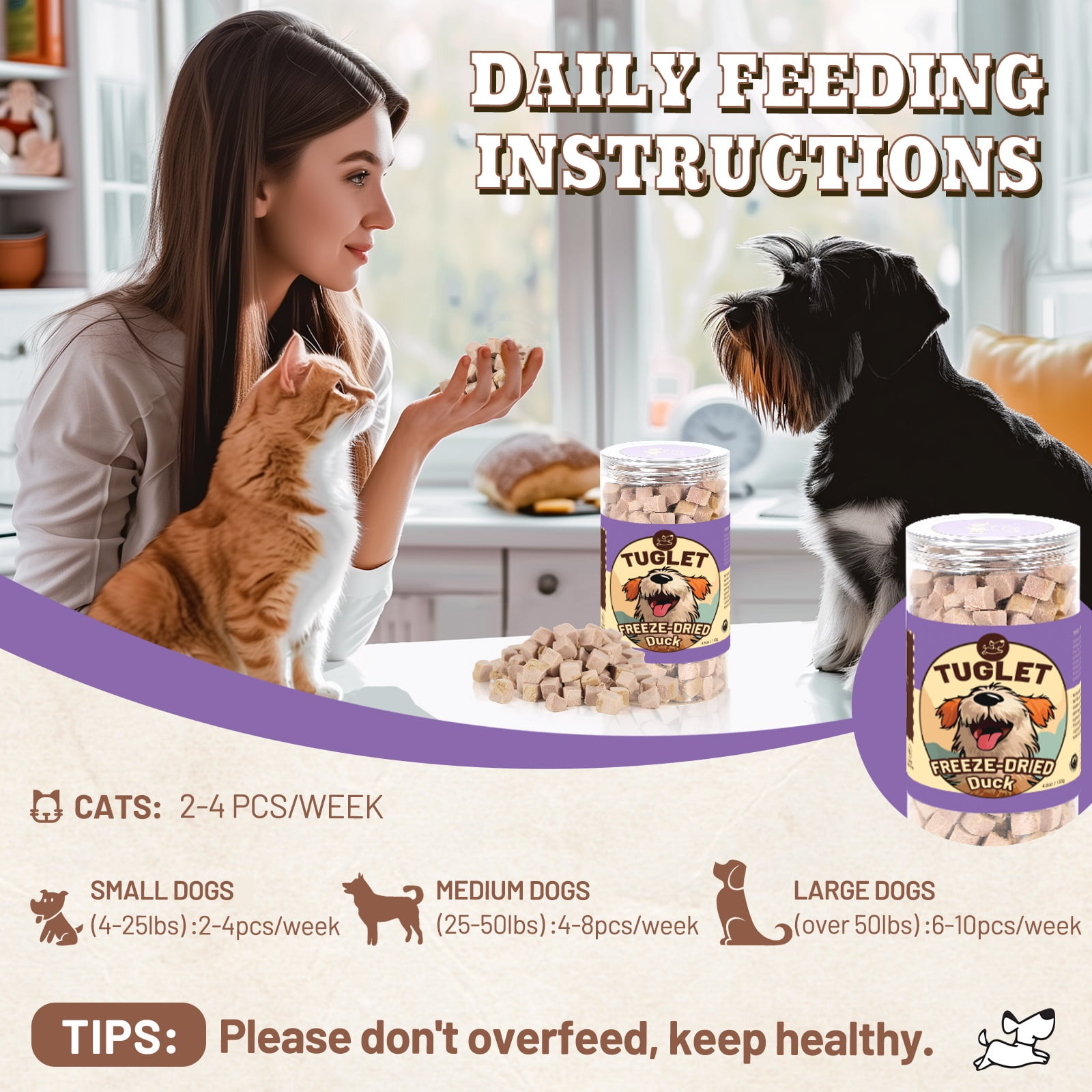 (2 pack) TUGLET Freeze Dried Duck Dog Treats, Healthy Raw Single Ingredient Duck Breast Snacks Food Toppers, 4.6 oz