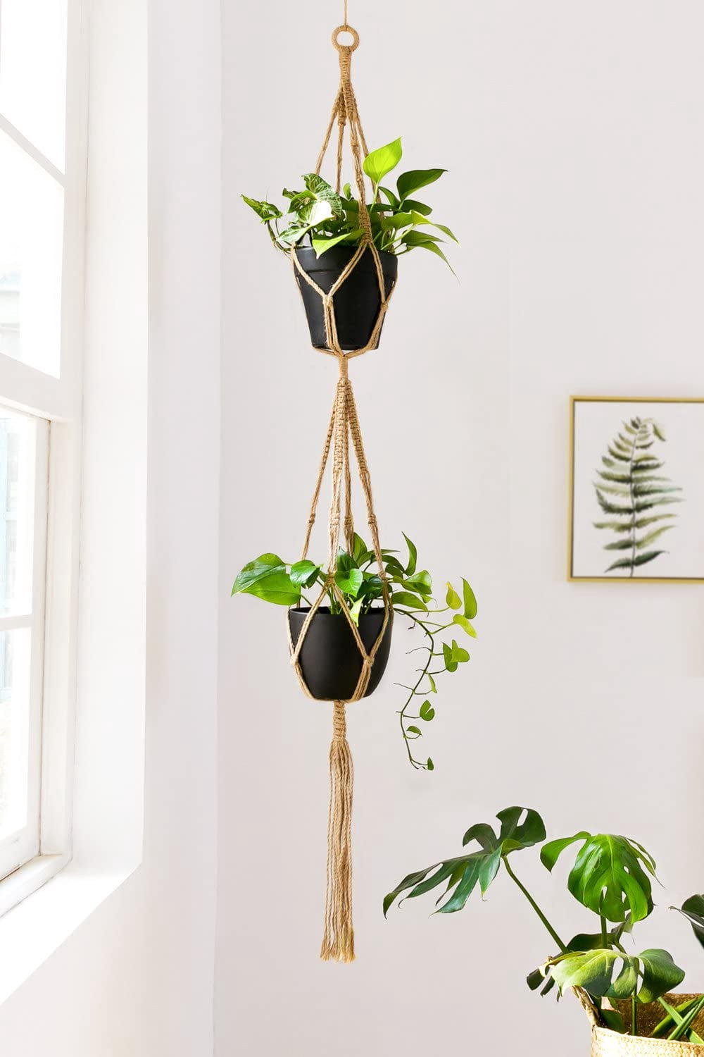 4PCS Macrame Plant Hangers, Indoor Hanging Planter Basket, Wall Decorative Flower Pot Holder with 4 Hooks for Indoor Outdoor Home Decor Gift Box