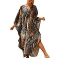 thumbnail image 4 of Liacowi Women Loose Swimsuit Cover Up Zebra Leopard Print V-Neck Beach Dress Raglan Sleeve Plus Size Maxi Dress Caftan Kaftan Bathing Suit Cover Up, 4 of 9