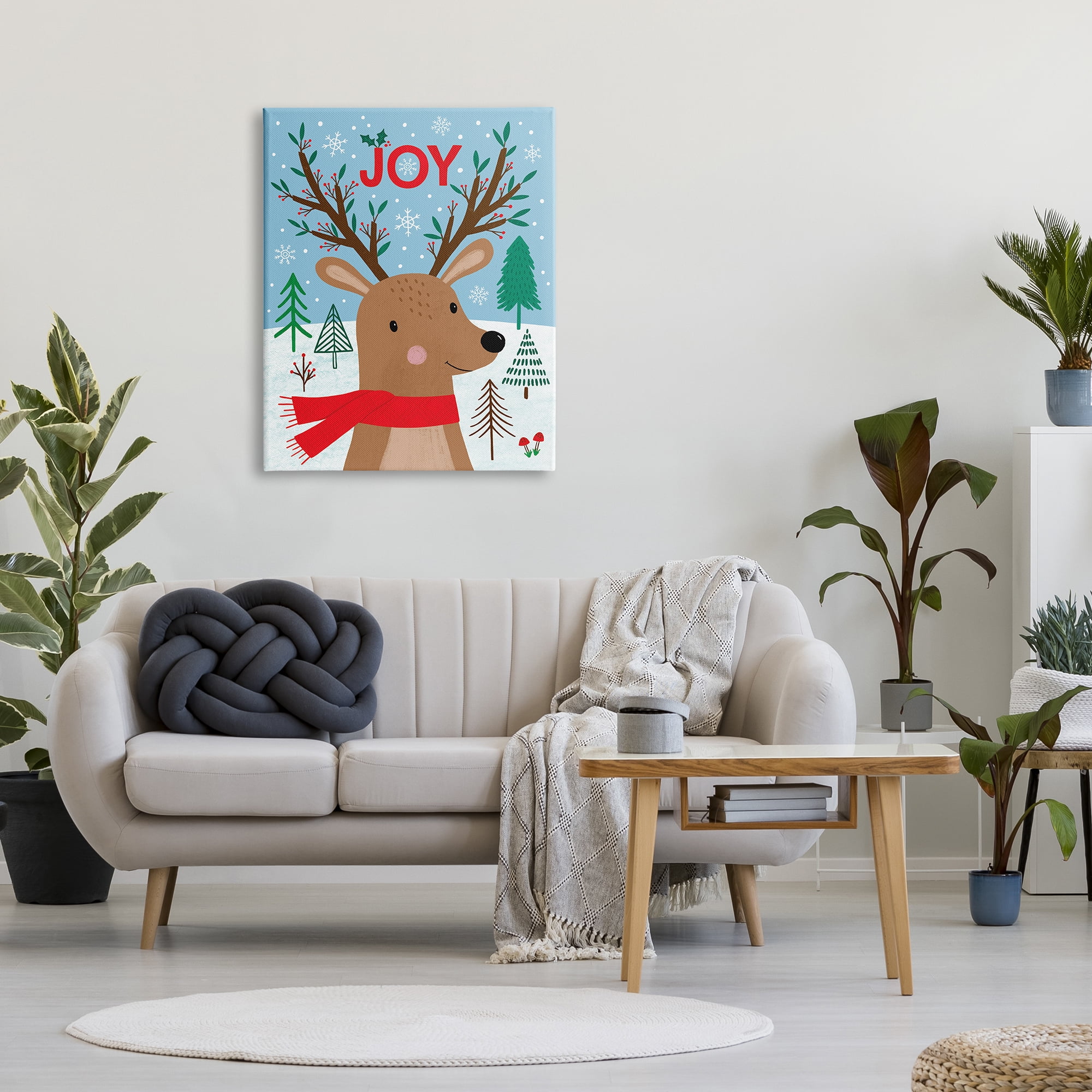 Stupell Industries Red Holly Reindeer Winter Forest Joy Typography Animals & Insects Painting Gallery Wrapped Canvas Print Wall Art, 30 x 40