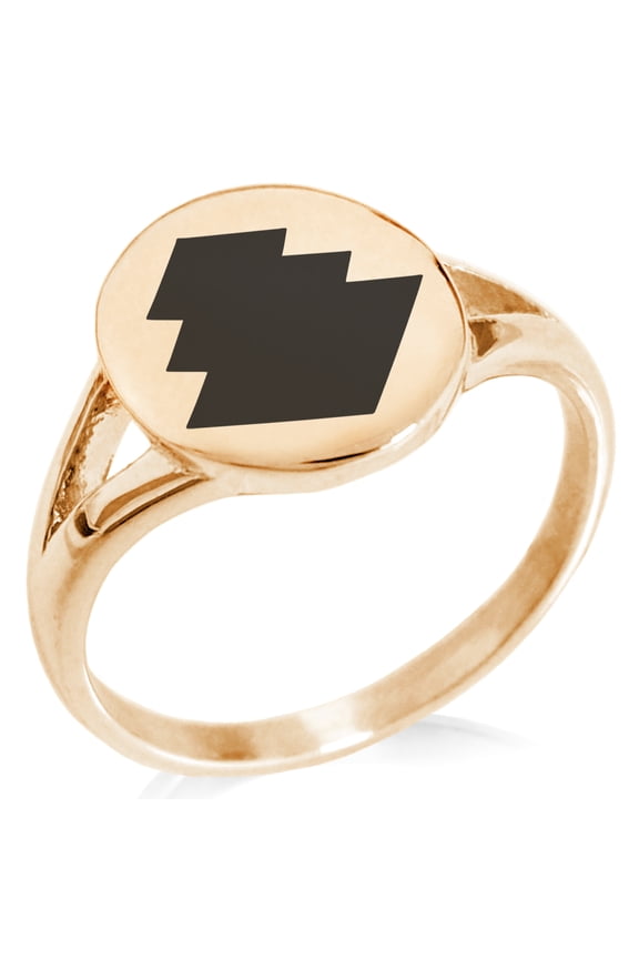 Stainless Steel Ogasawara Samurai Crest Minimalist Oval Top Polished Statement Signet Ring
