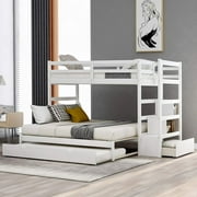 Churanty Twin over Twin/King Bunk Bed with Twin Size Trundle for Living Room Kids (White)