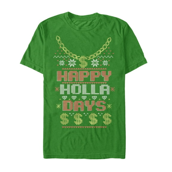 Men's Lost Gods Ugly Christmas Happy Holla Days Graphic Tee Kelly Green Large