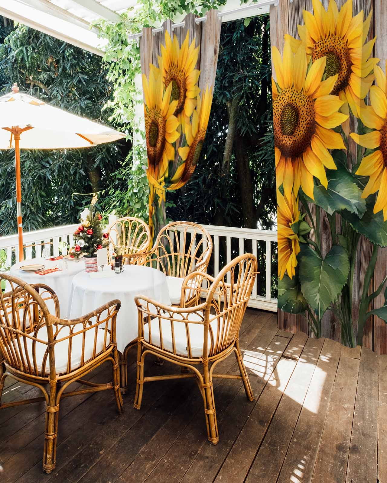 nqOlkjepod Outdoor Curtains for Patio Waterproof, Retro Sunflower Outdoor Privacy Panels Grommet, Spring Summer Vintage Botanical Wood Blackout Outside Curtains for Porch/Cabana 54"x95", 1 Panel