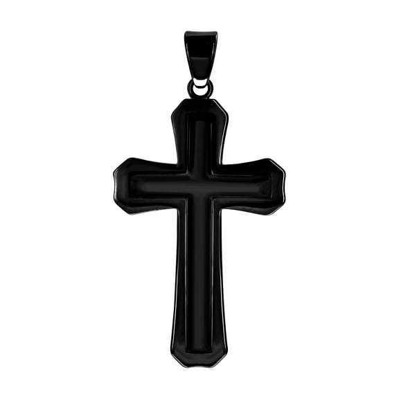 Stainless Steel Black-tone Mens Cross Religious Charm Pendant