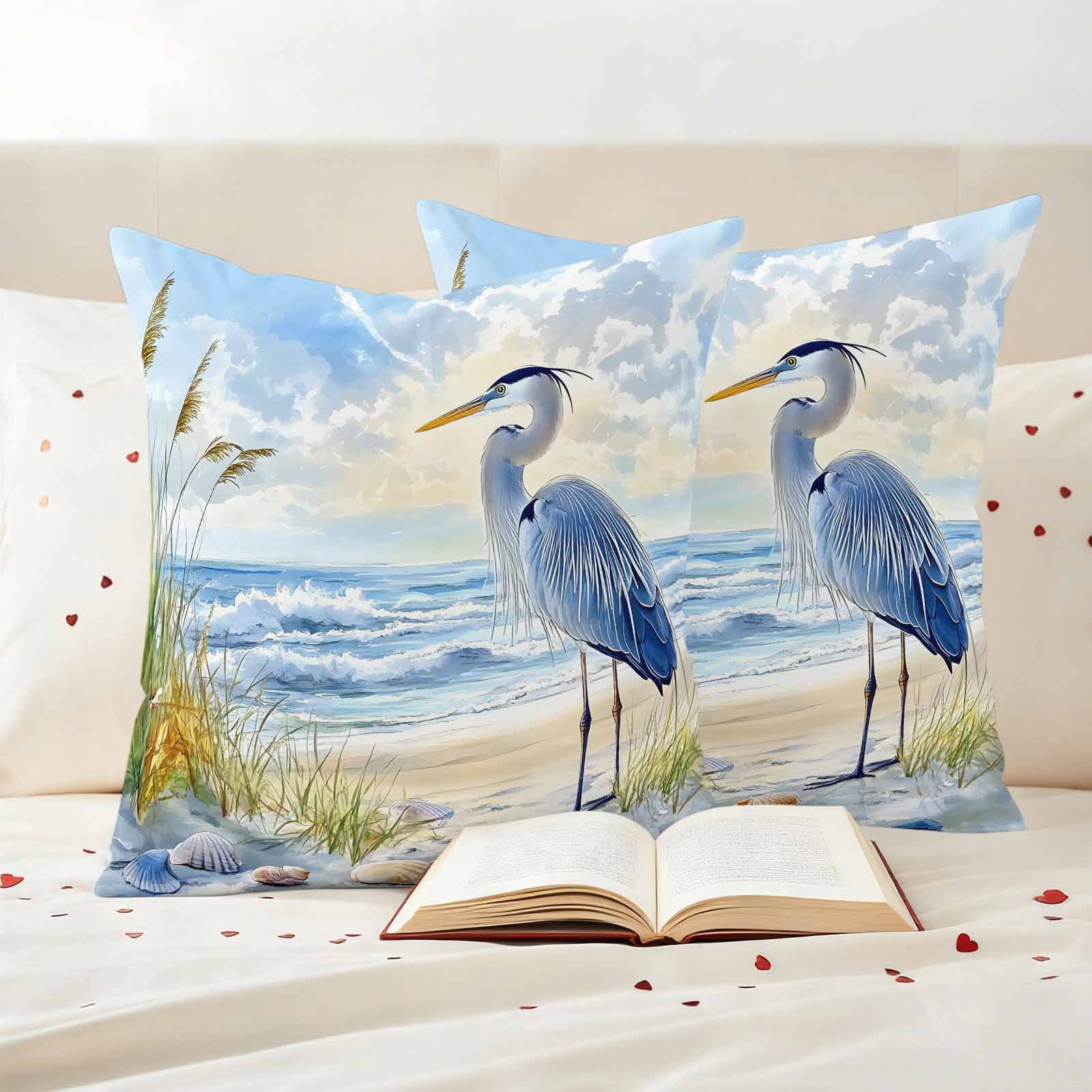 Pack of 2 Outdoor Pillow Covers 20x20 Inch Waterproof Coastal Birds Throw Pillow Covers,Decorative Couch Pillow Shams Protectors Blue Sky Heron Seabird Tropical Beach Patio Pillowcases Cushion Covers