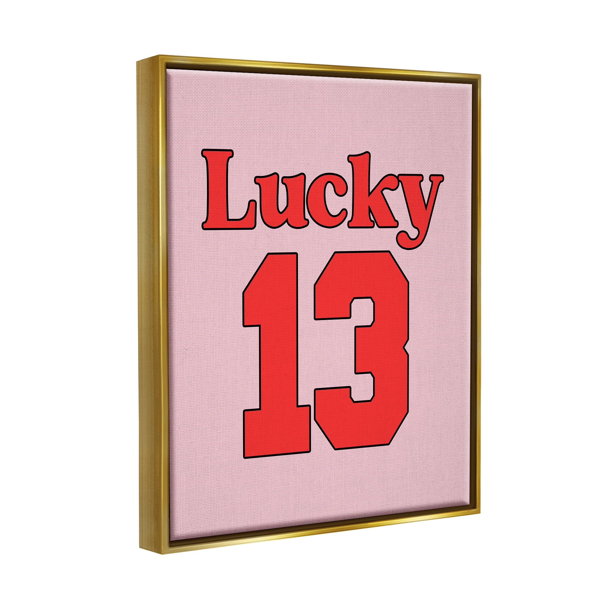 Stupell Industries Lucky 13 Varsity Text Typography Painting Gold Floater Framed Canvas Art Print Wall Art, 17 x 21