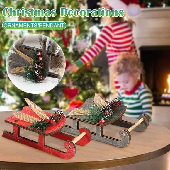 Xihbxyly Colgante de Trineo Navideño, Adorno Navideño de Madera, Artesanía Detallada, Decoración Festiva para Árbol y Pared, Diseño Navideño Versátil, Cuerda Fácil de Colgar, Tamaño 14,2 X 5,3 Cm
