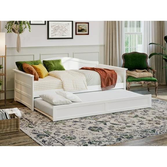 Twin Daybed with Trundle - Nordic Wood Daybed, SturdyDurable - White Finish, Space Saving Furniture