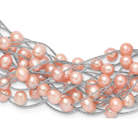 Sterling Silver Rh-Plated 5-5.5Mm Pink Fwc Pearl Multi Strand Necklace(Length 18) - Jbsp