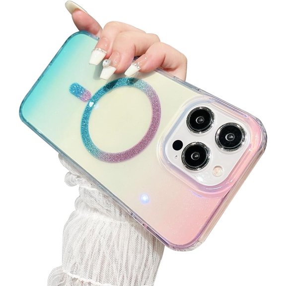 Gradient Colorful Clear  [Compatible with MagSafe Wireless Charging] TPU Case Compatible with iPhone Case (Pink-Blue,iPhone 14 Plus)