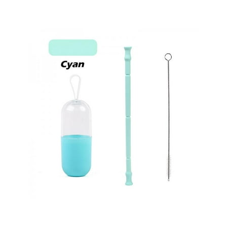 Topumt Reusable Capsule Silicone Drinking Straw With Cleaning Brush Capsule Storage Tank Bar Drinkware Gift