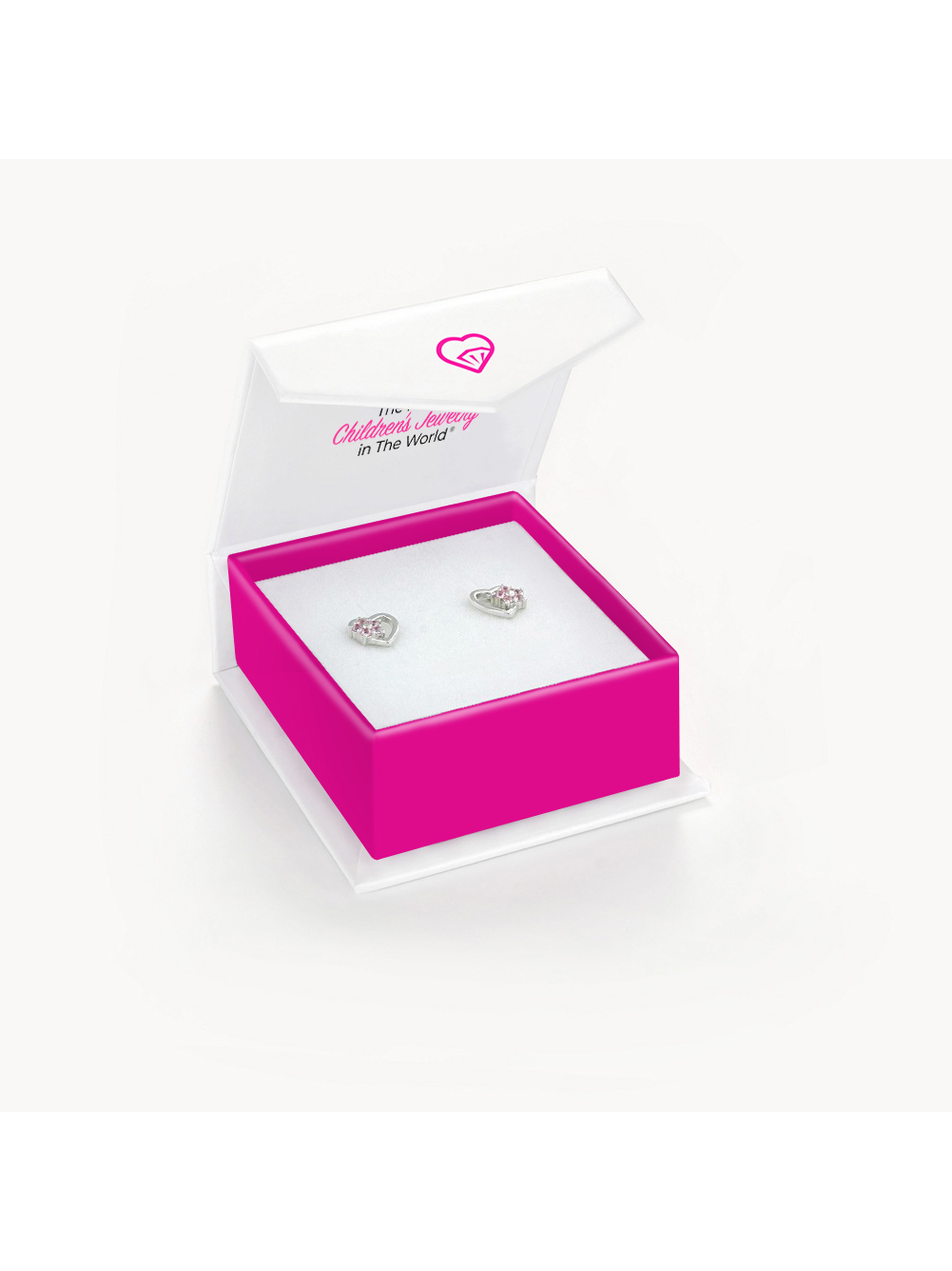 Heart & Flower Pink Baby / Toddler / Kids Earrings Screw Back - Sterling Silver