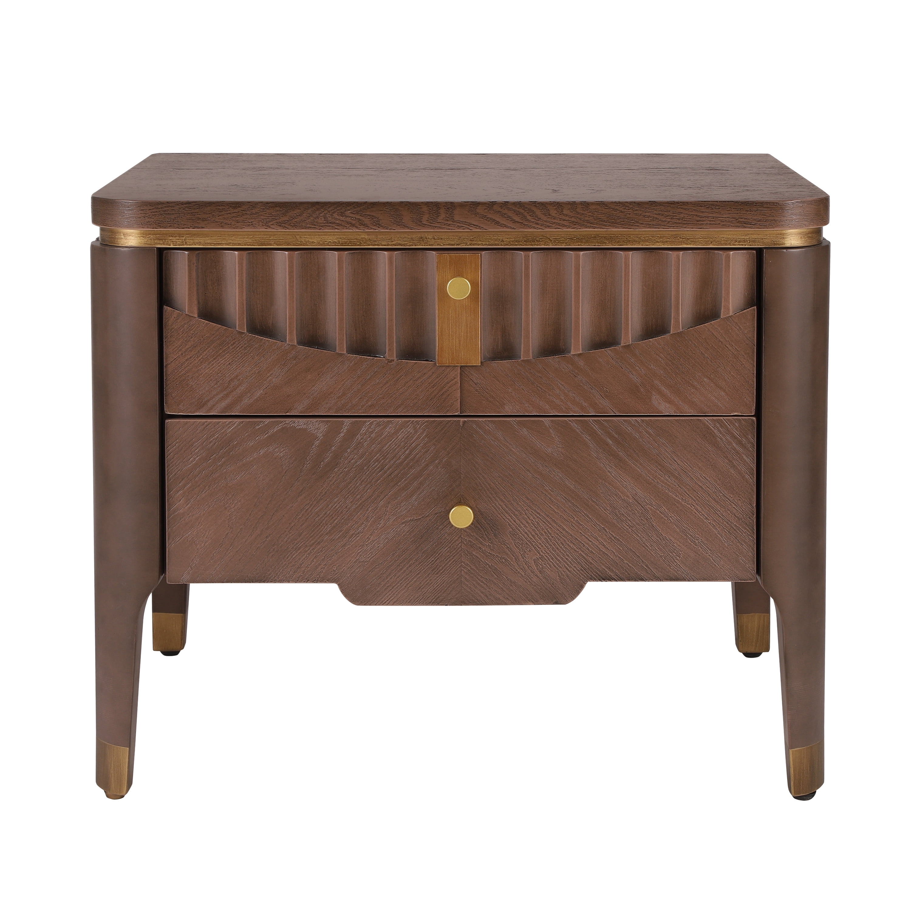 Noble House Table de Chevet Moderne avec 2 Tiroirs, Table de Chevet Design Vague avec Poignées en Métal, Brun Foncé