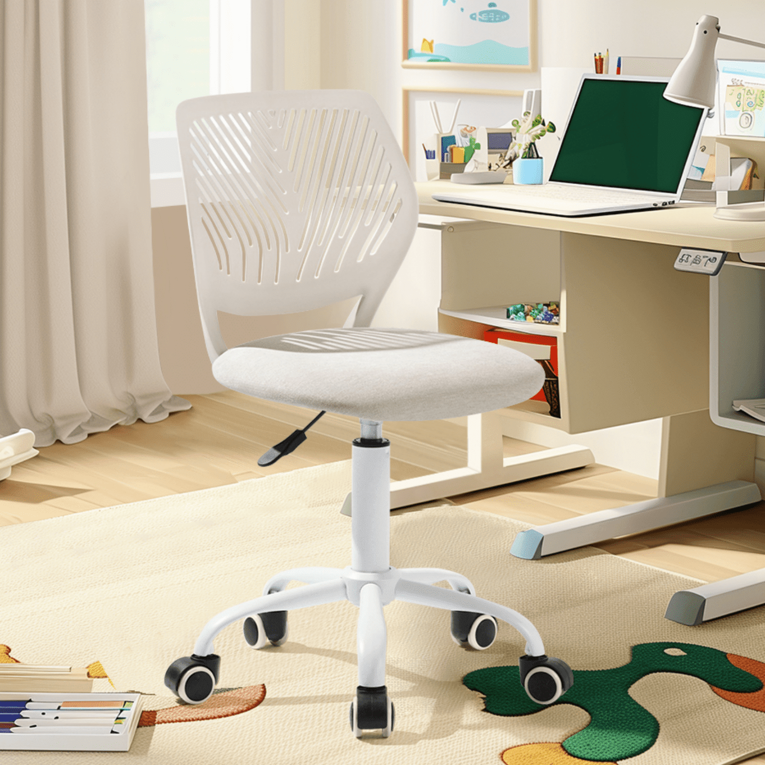 Homy Casa Adjustable Kids Desk Chair, Ergonomic Student Chair for Study, School or Bedroom, Almond