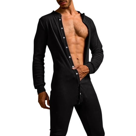 

Jumpsuit Stand Men s Open Pajamas Hip Button Onesie Casual Homewear Solid Collar Men s pants